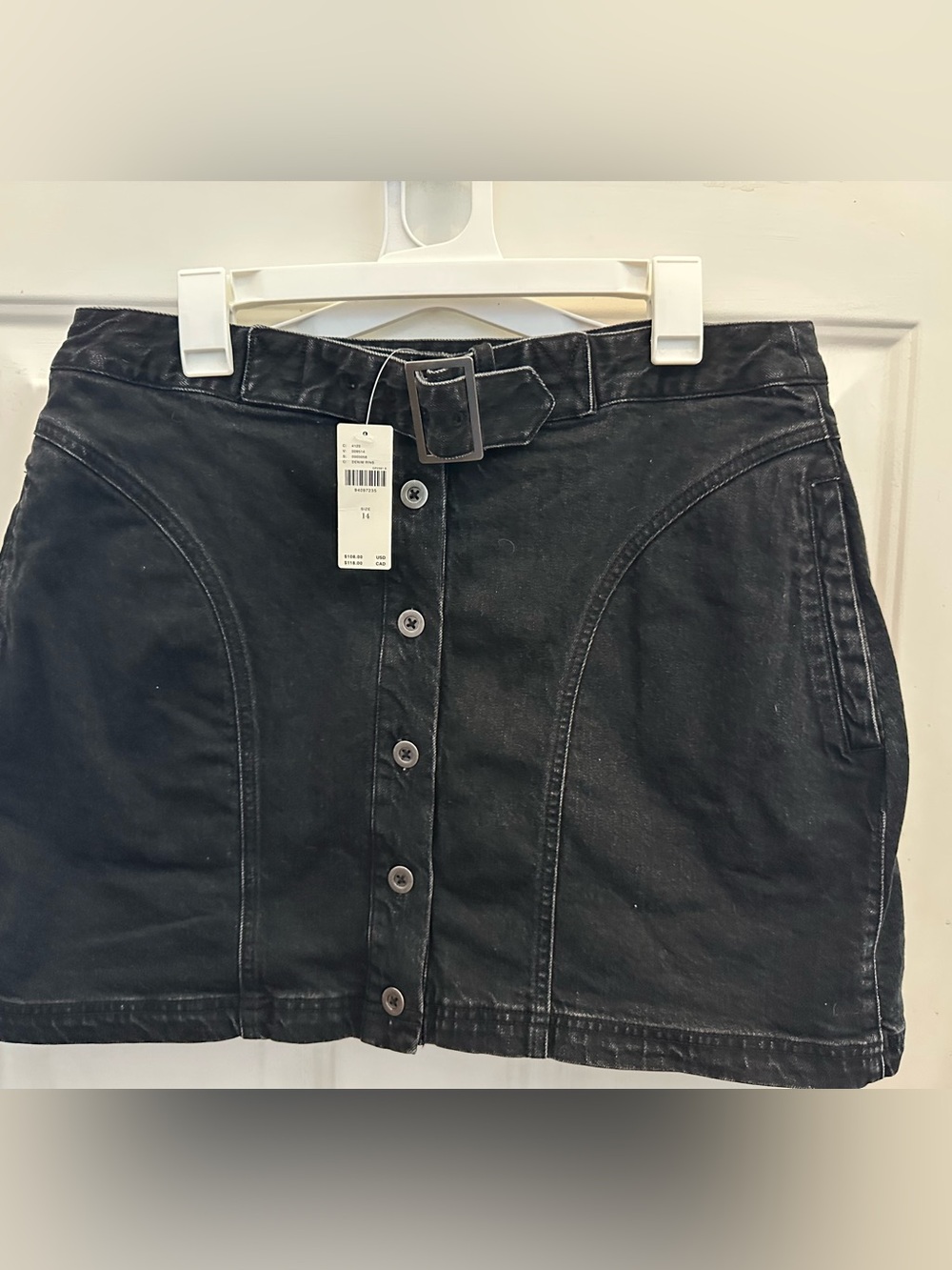Pilcro Black Button-Front Denim Mini Skirt with Belt